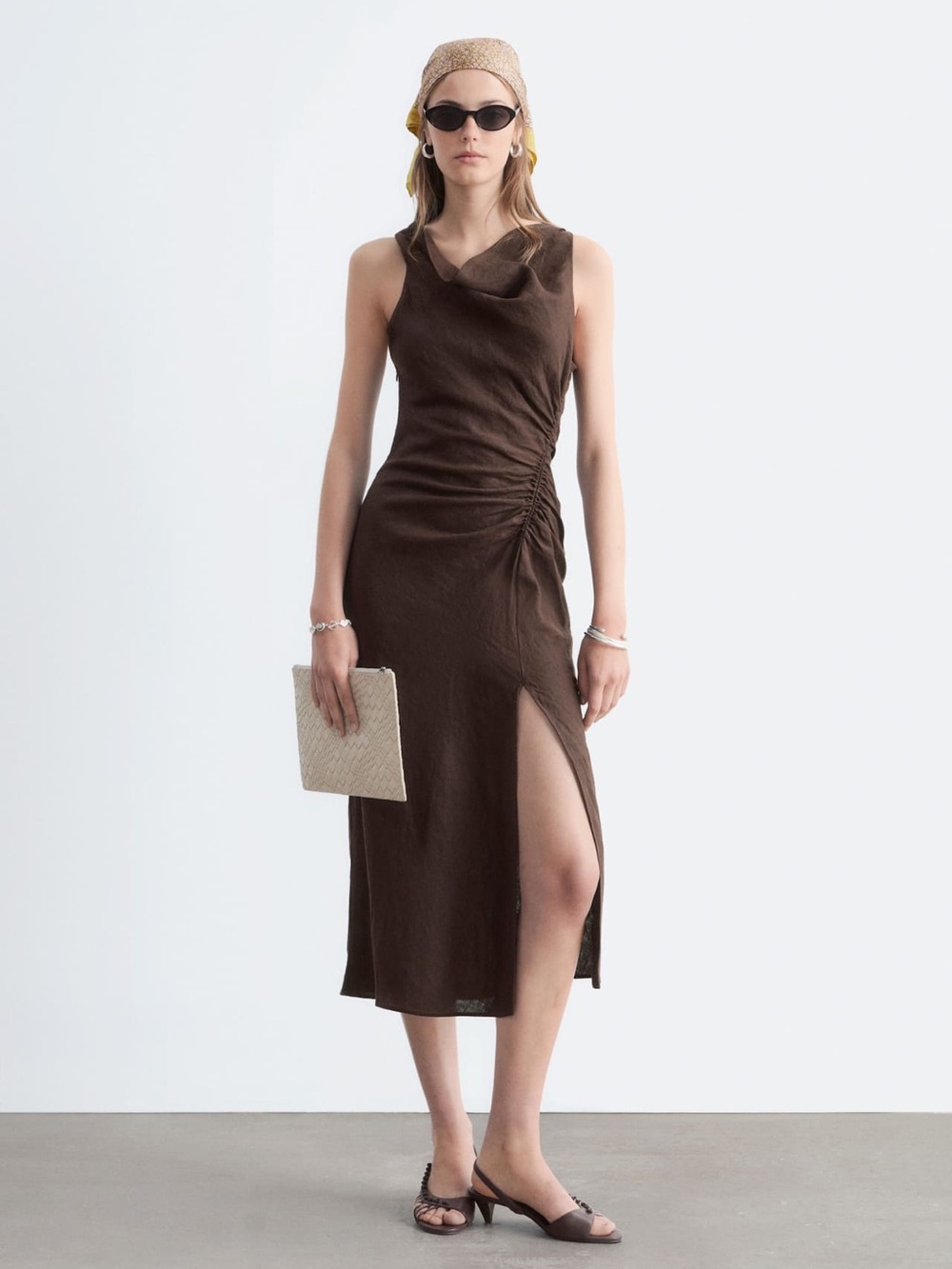 & Other stories TWIST-STRAP LINEN MIDI DRESS 100% linen